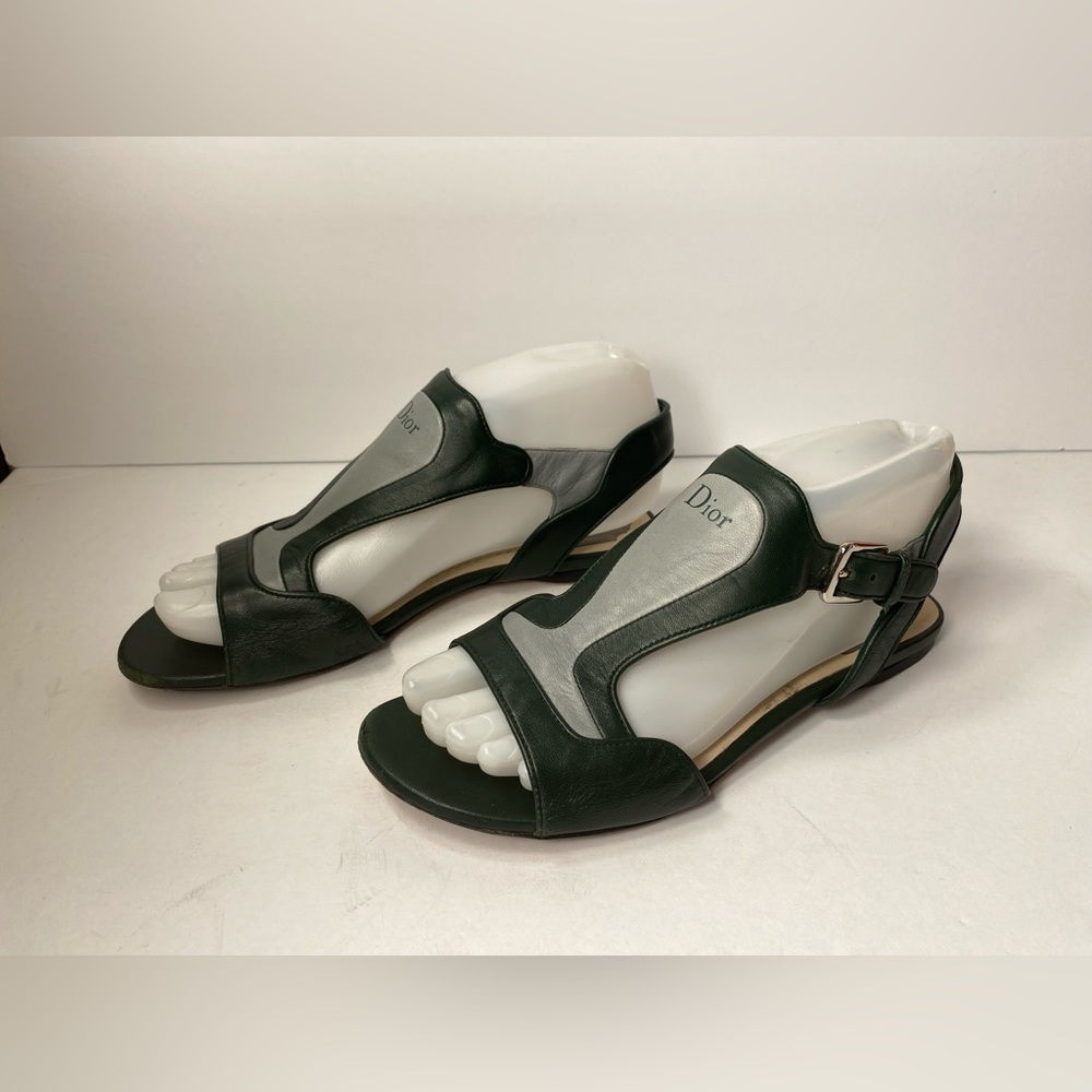 Christian Dior flat leather sandals dark green grey 36 - Picture 1 of 12
